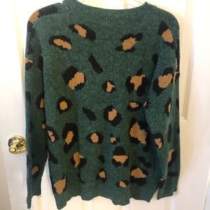 Green cheetah print sweater size L
